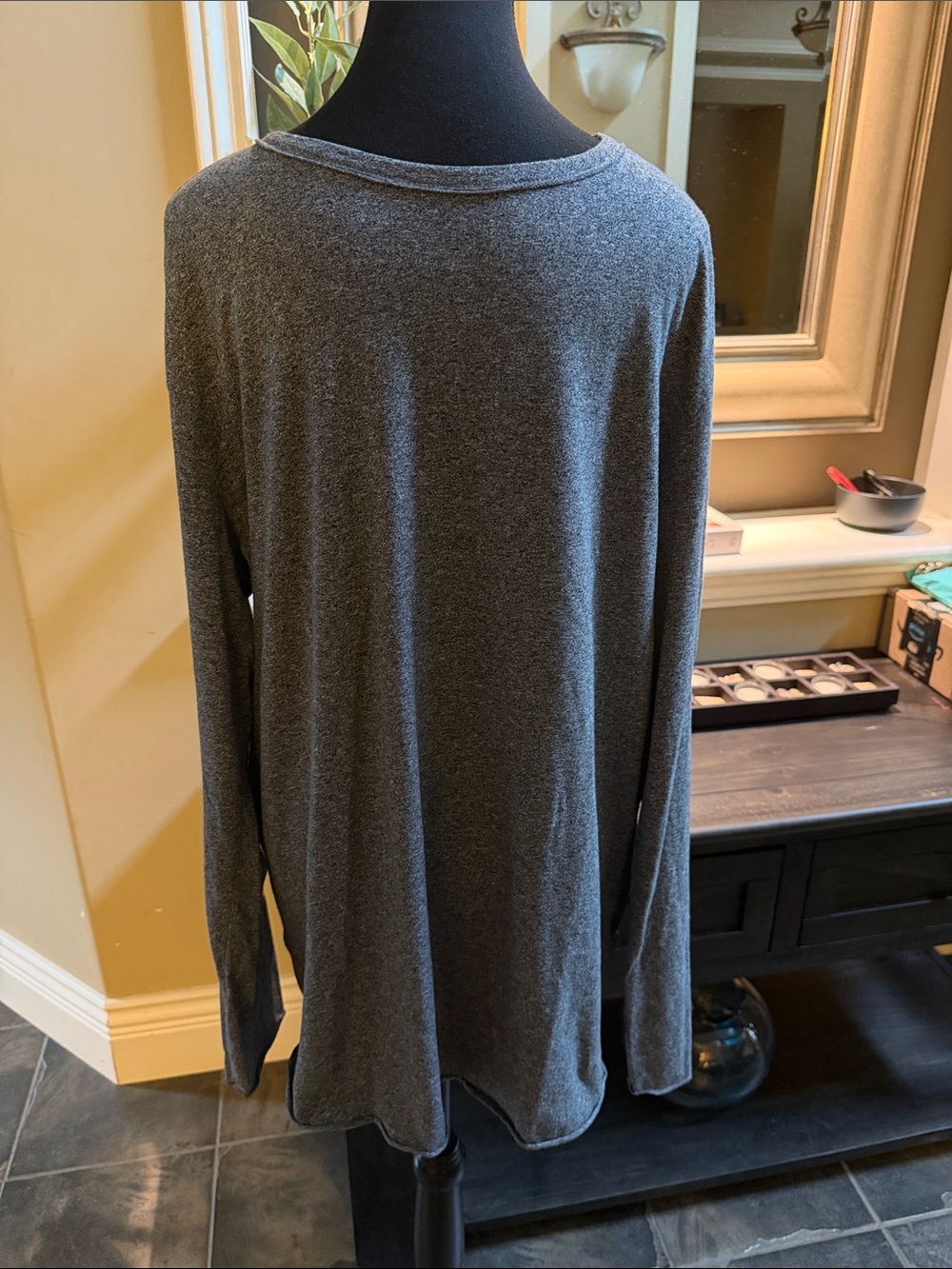 Divided Men's Longline, Long Sleeve Crewneck Tee in Dark Gray
